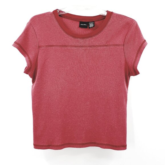 Vintage Y2k Xhilaration Baby Tee T-Shirt Women's L Burgundy Red Heather Ringer - Picture 5 of 5